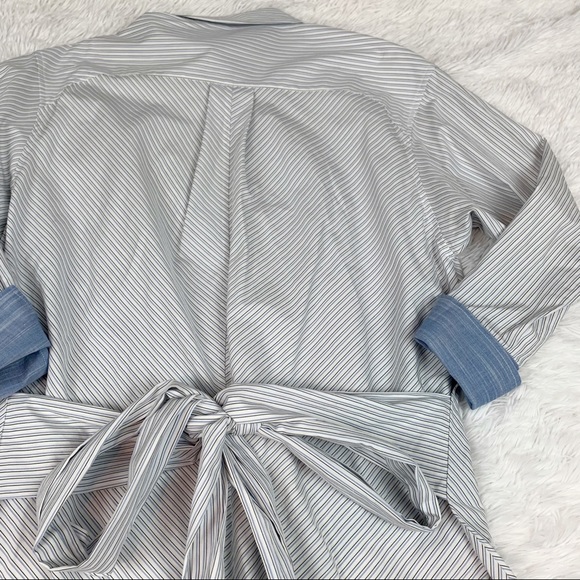 Frame contrast striped wrapped tie waist shirt dress button up pocket - Picture 12 of 12